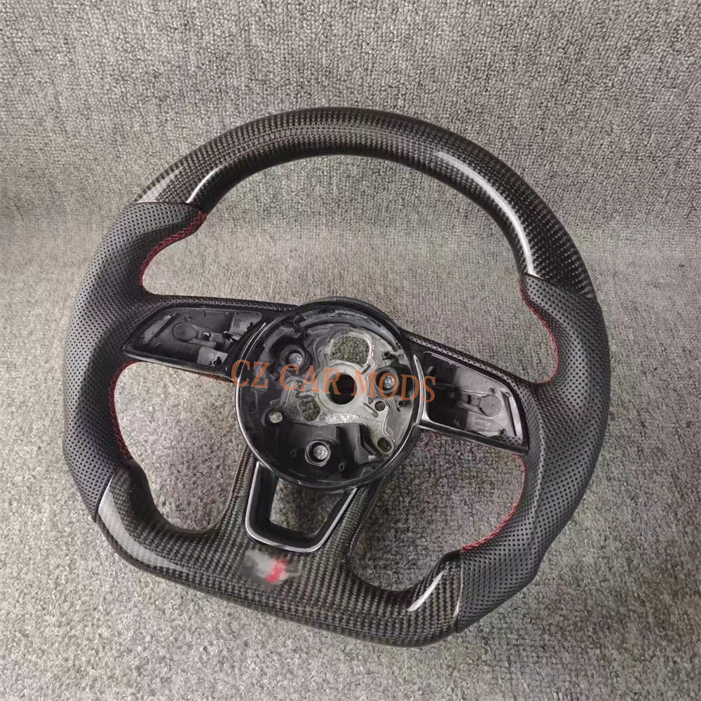 Custom Black Perforated Leather Carbon Fiber Steering Wheel Auto Accessory For Audi A3 2017 2018 2019 2021 2022 Remanufactured
