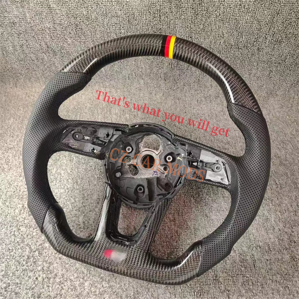 Customized Black Perforated Leather Carbon Fiber Steering Wheel Auto Accessory For Audi A4 2017 2018 2019 2020 Remanufactured