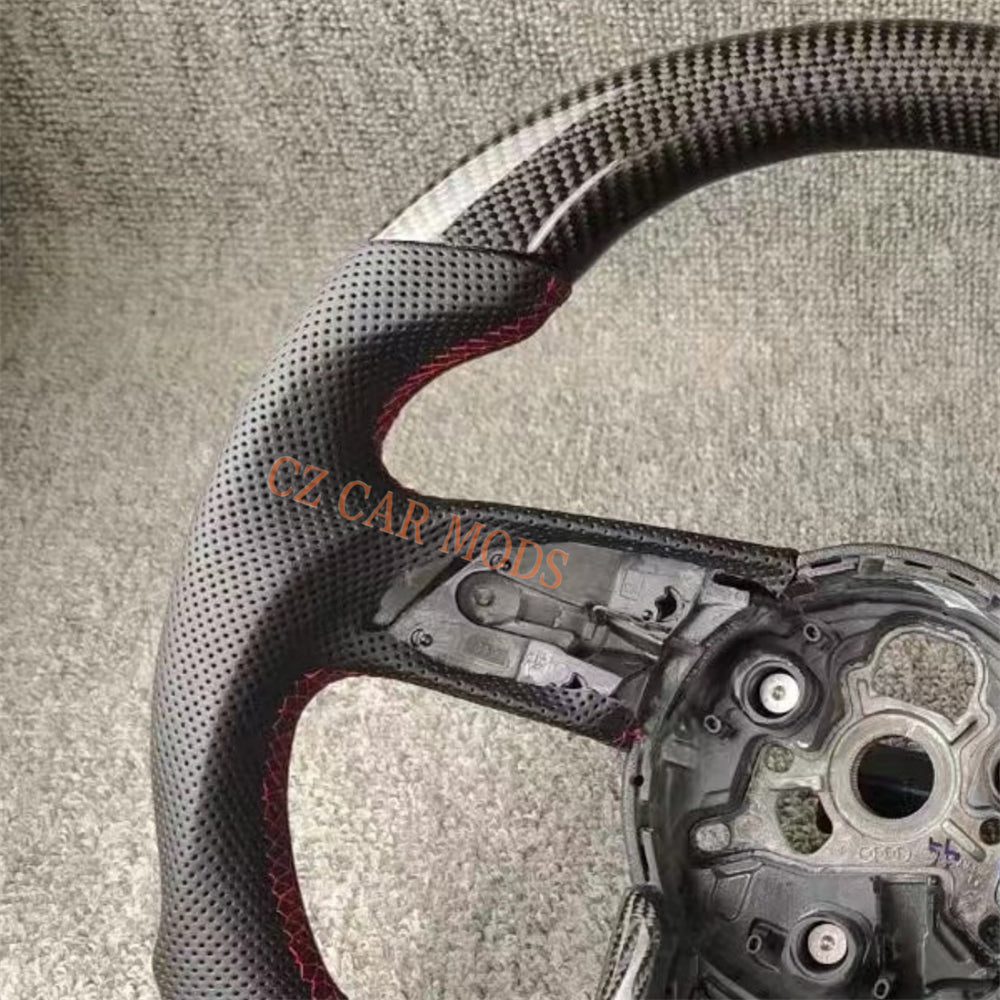Customized Perforated Leather Black Real Carbon Fiber Steering Wheel Auto Accessory Fit For Audi S4 2016 2017 2018 2019 2020 Remanufactured