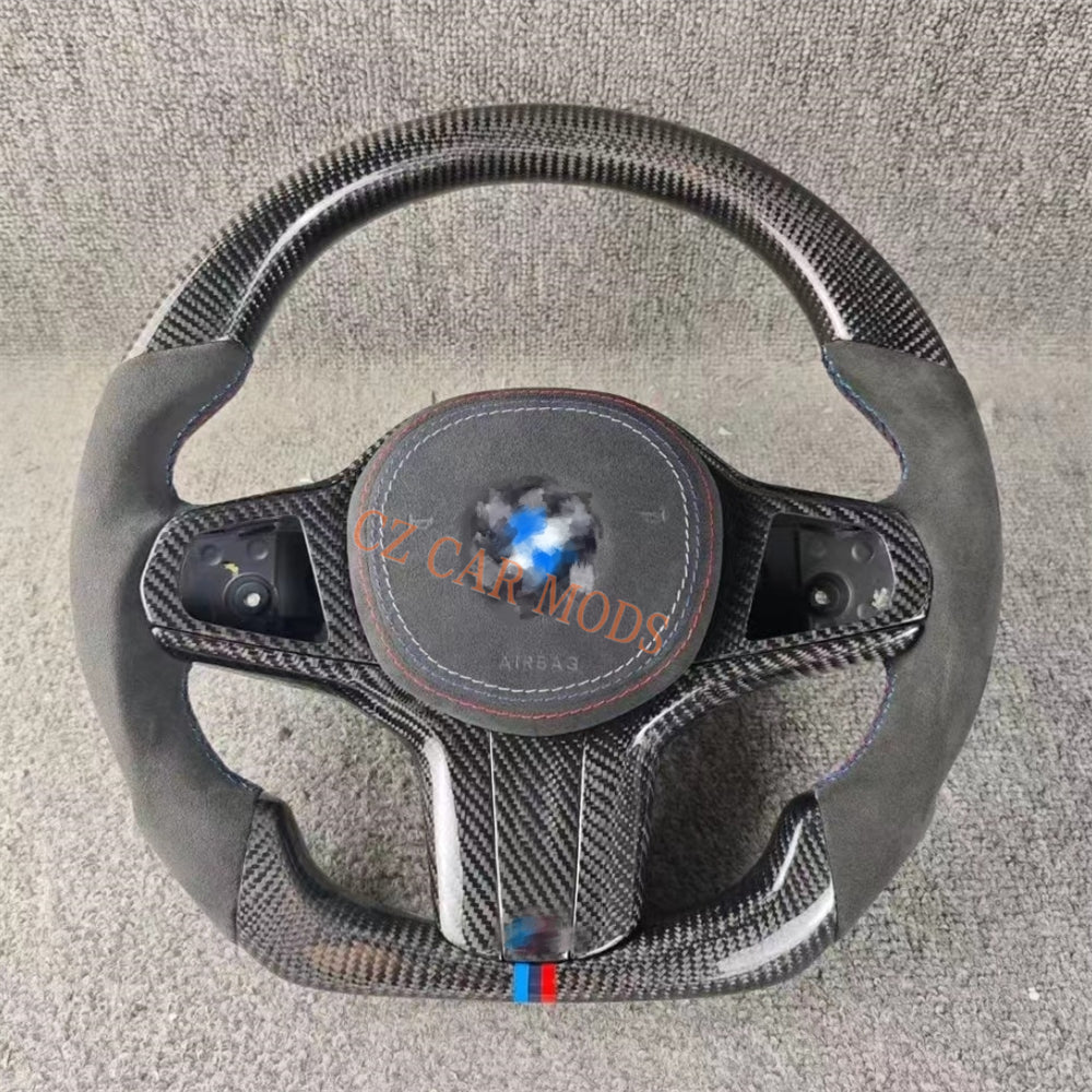 Customized Alcantara Carbon Fiber Steering Wheel With Airbag Cover For 2018 2019 2020 2021 2022 BMW M8 Auto Accessory Re-manufactured