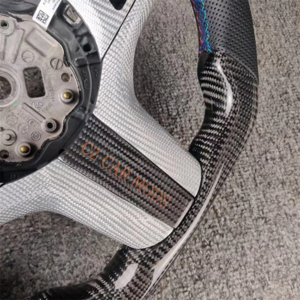 Customized Perforated Leather Carbon Fiber Steering Wheel For 2018 2019 2020 2021 2022 BMW M8 Auto Accessory Re-manufactured