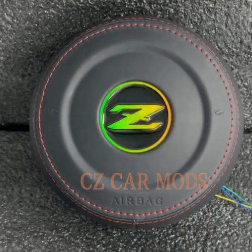 Black leather red stitch LED Luminous Steering Wheel Airbag Cover Designed Specifically for Nissan