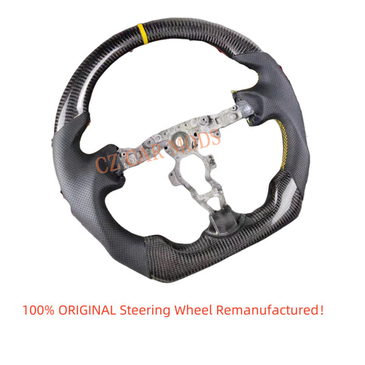Custom Black Perforated Leather Real Carbon Fiber Steering Wheel Yellow Center Strip Auto Accessory Remanufactured Fit For Nissan Sentra 2016-2024 Nissan 370z 2009-2021 INFINITI FX35 2009-2013