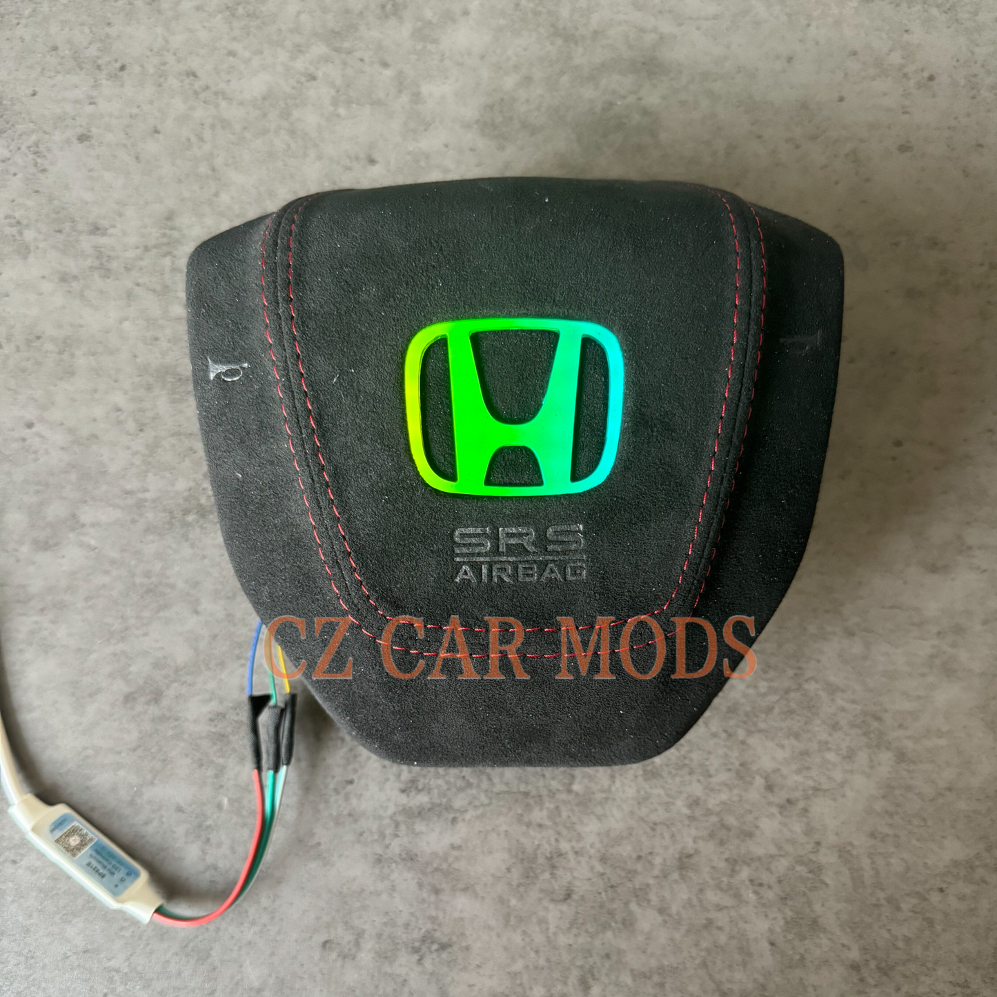 Black leather red stitch LED Luminous Steering Wheel Airbag Cover Designed Specifically for Honda civic