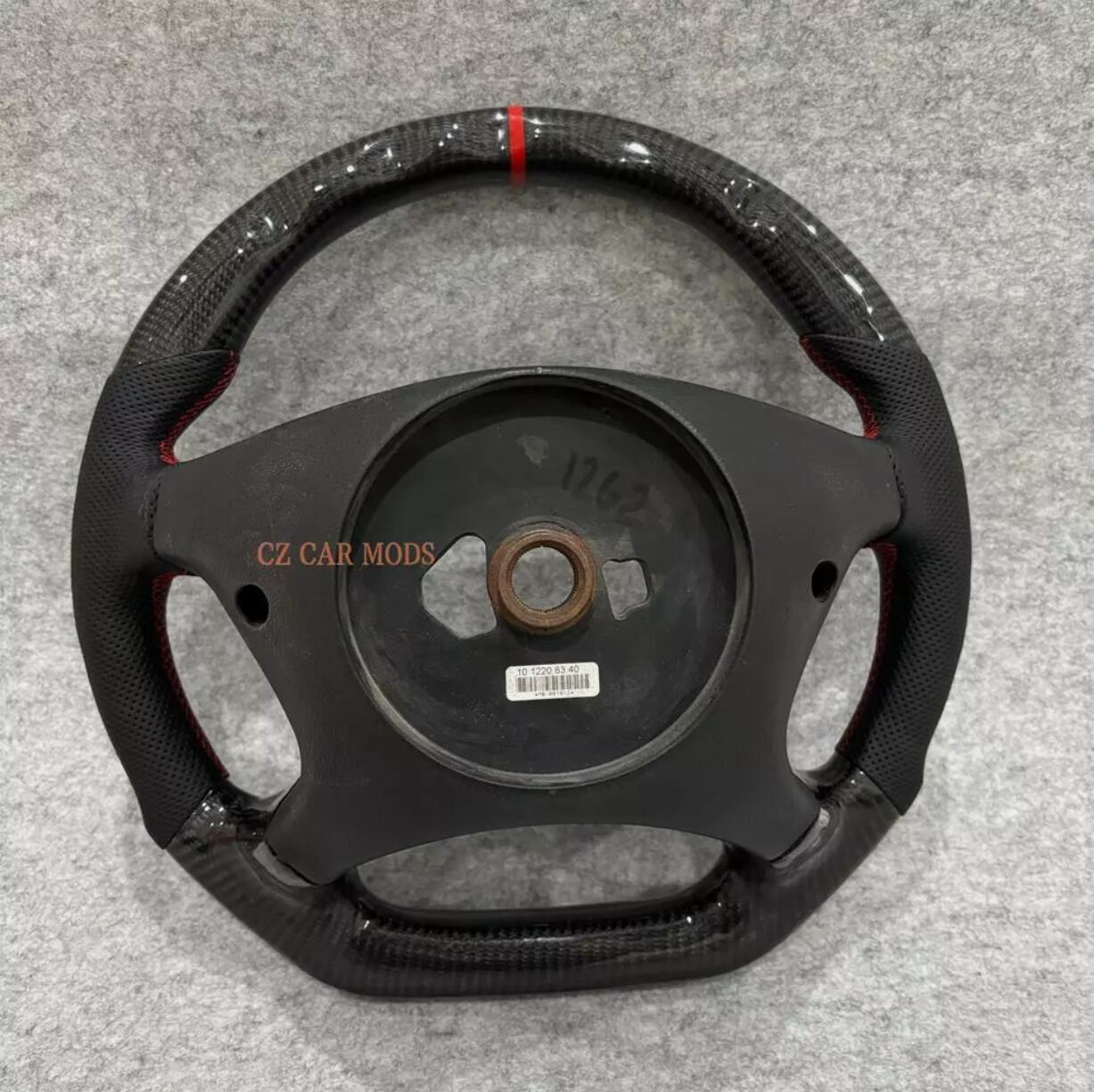 Carbon fibre Leather Red stitching with red stripes Steering Wheel For Mercedes-Benz 2001 2002 2003 C32 w203