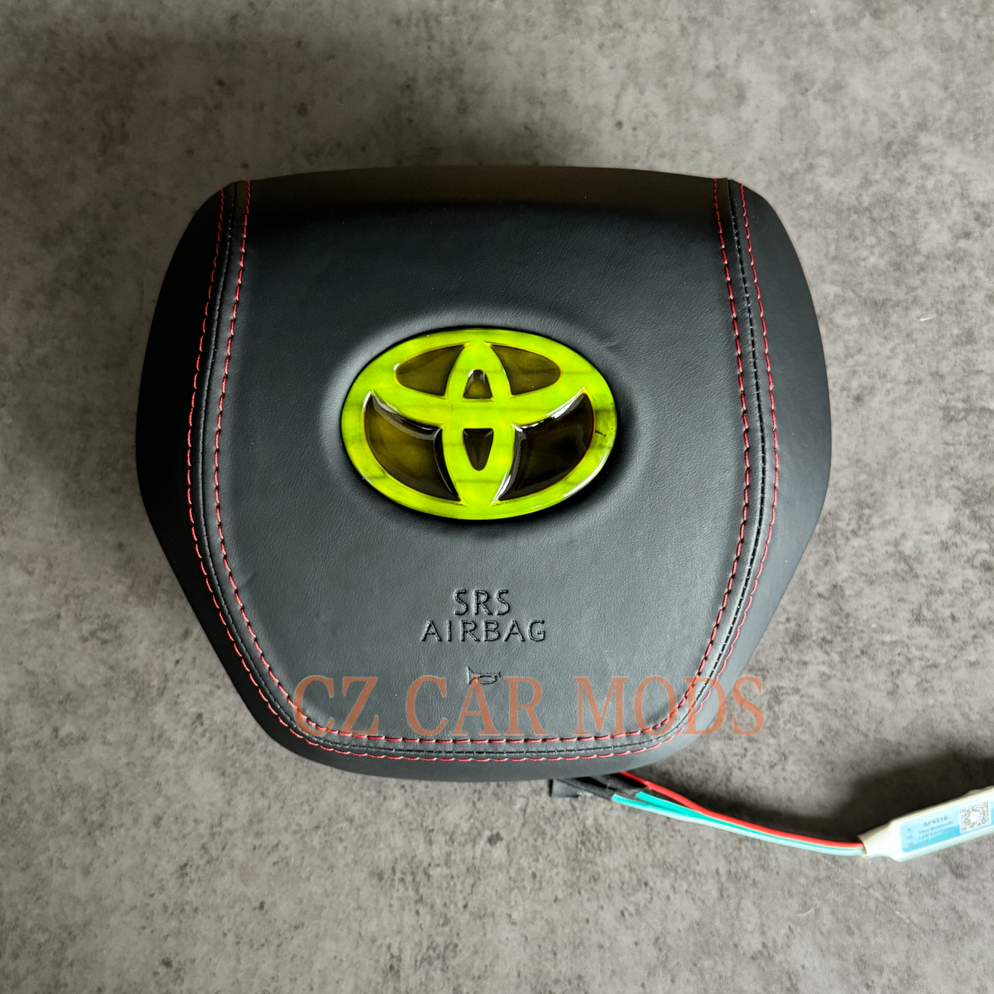 Black leather red stitch LED Luminous Steering Wheel Airbag Cover Designed Specifically for Toyota