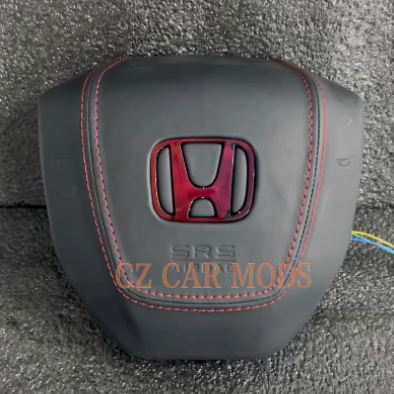 Black leather red stitch LED Luminous Steering Wheel Airbag Cover Designed Specifically for Honda civic
