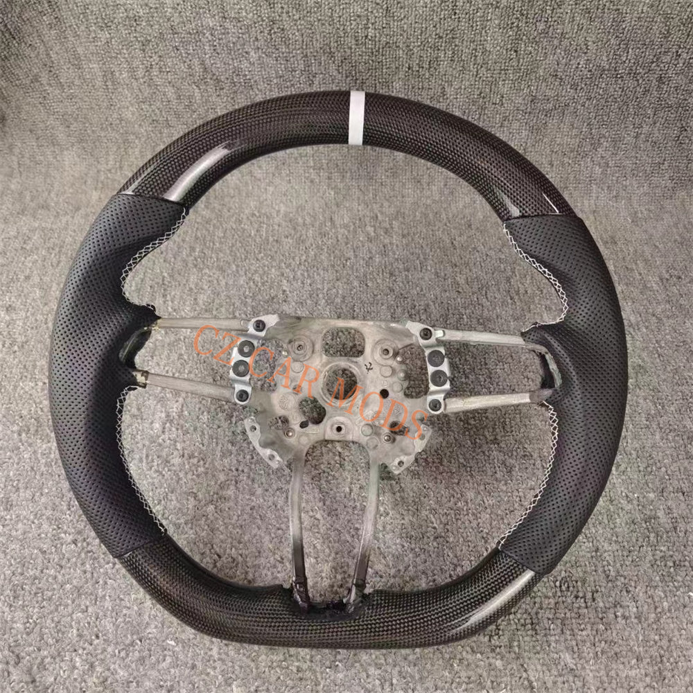 Custom Brand New Perforated Leather Carbon Fiber Steering Wheel White Center Strip Fit For Porsche 718 2016 2017 2018 2019 2020 2021 Auto Accessory