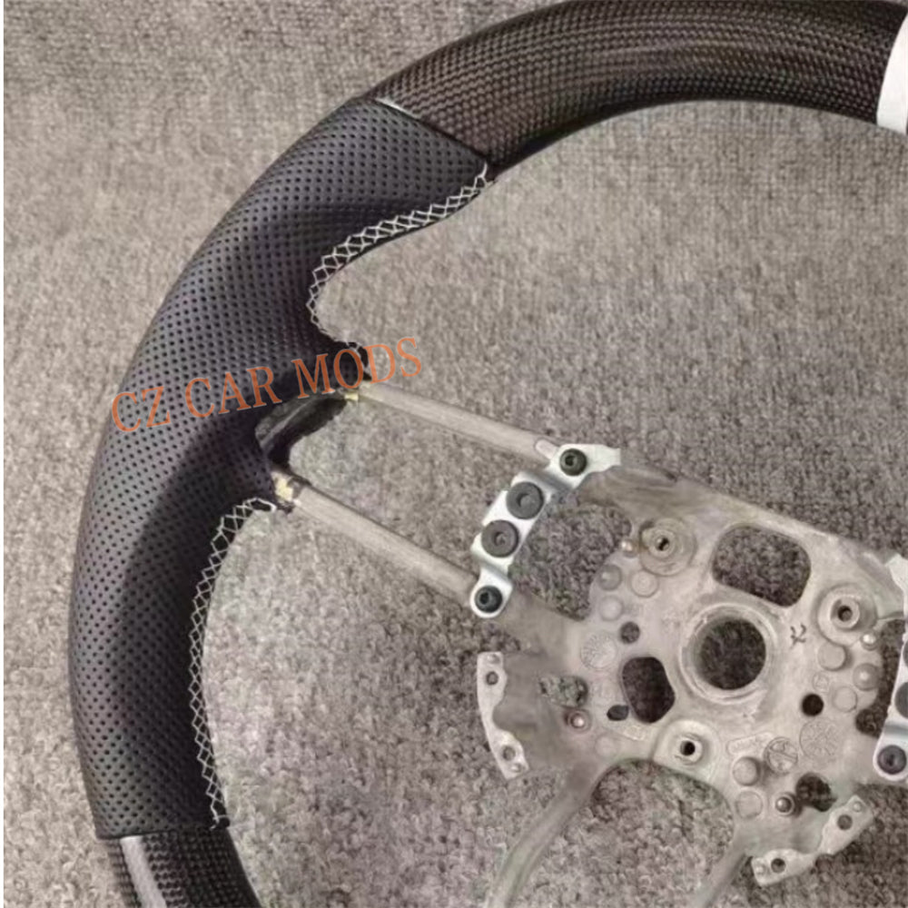 Custom Brand New Perforated Leather Carbon Fiber Steering Wheel White Center Strip Fit For Porsche 718 2016 2017 2018 2019 2020 2021 Auto Accessory