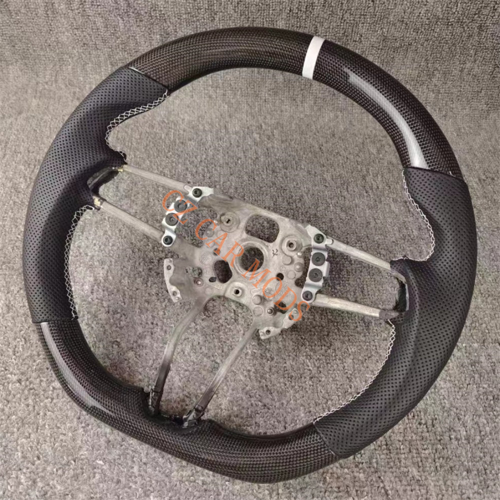 Custom Brand New Perforated Leather Carbon Fiber Steering Wheel White Center Strip Fit For Porsche 718 2016 2017 2018 2019 2020 2021 Auto Accessory