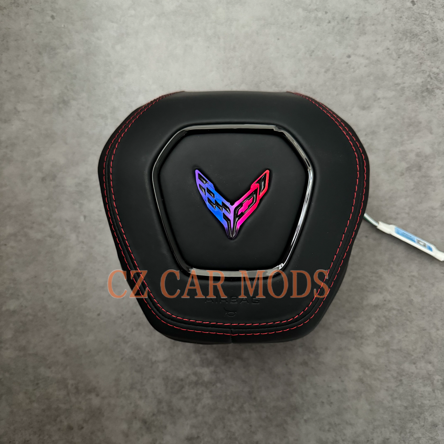 Black leather red stitch LED Luminous Steering Wheel Airbag Cover Designed Specifically for Chevrolet Corvette