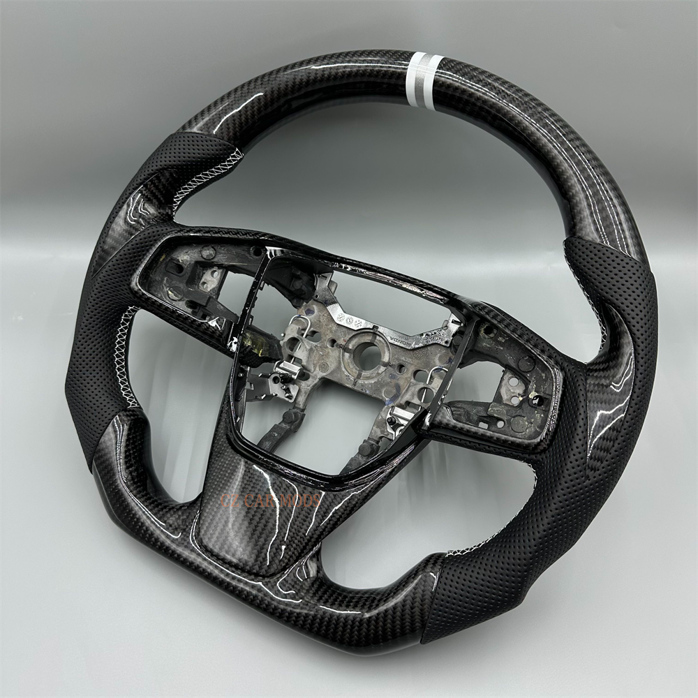 Customized black Carbon Fiber Black Perforated Leather white silvery Strip Steering Wheel Fit For 2019 Honda CRV