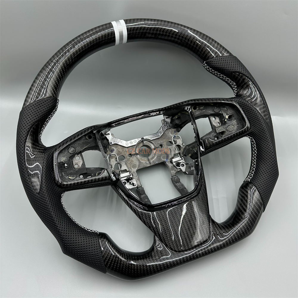 Customized black Carbon Fiber Black Perforated Leather white silvery Strip Steering Wheel Fit For 2019 Honda CRV