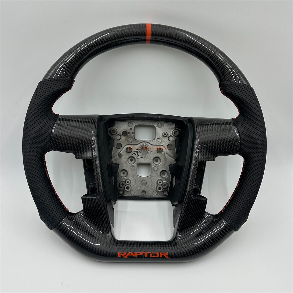 Customized black Carbon Fiber Perforated Leather red Strip Steering Wheel Fit For 2010 Ford F150
