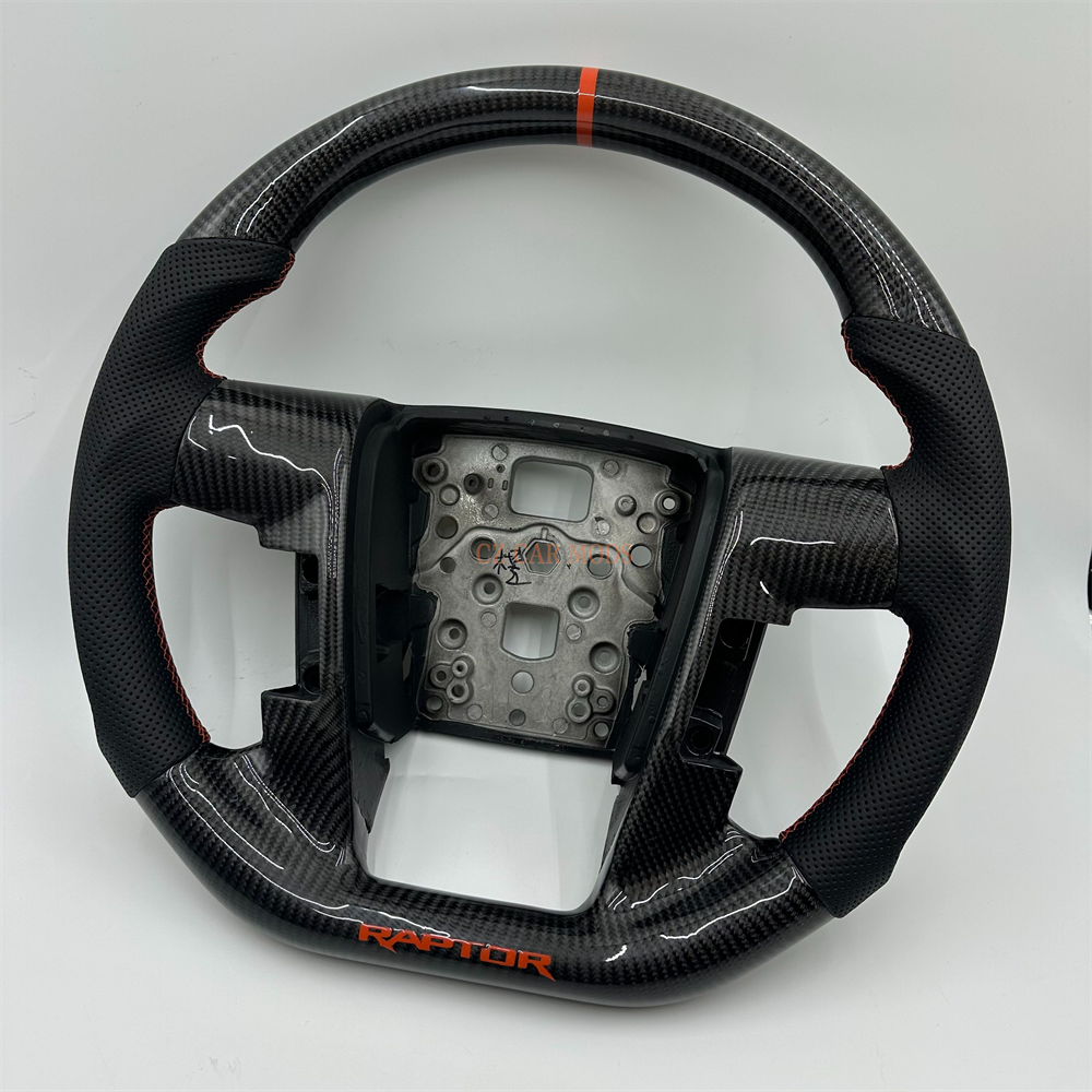 Customized black Carbon Fiber Perforated Leather red Strip Steering Wheel Fit For 2010 Ford F150