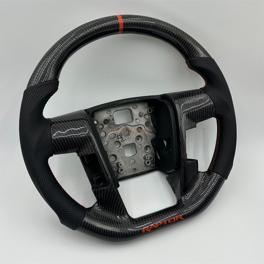Customized black Carbon Fiber Perforated Leather red Strip Steering Wheel Fit For 2010 Ford F150