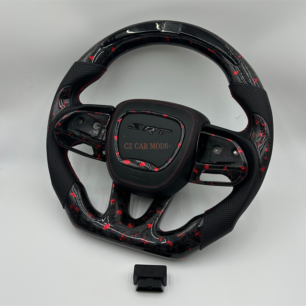 Customized black Forged Carbon Fiber Perforated Leather Steering Wheel Fit For Dodge Charger With LED 2019