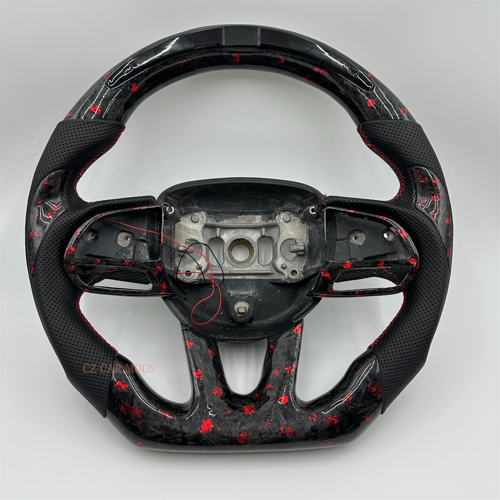 Customized black Forged Carbon Fiber Perforated Leather Steering Wheel Fit For Dodge Charger With LED 2019
