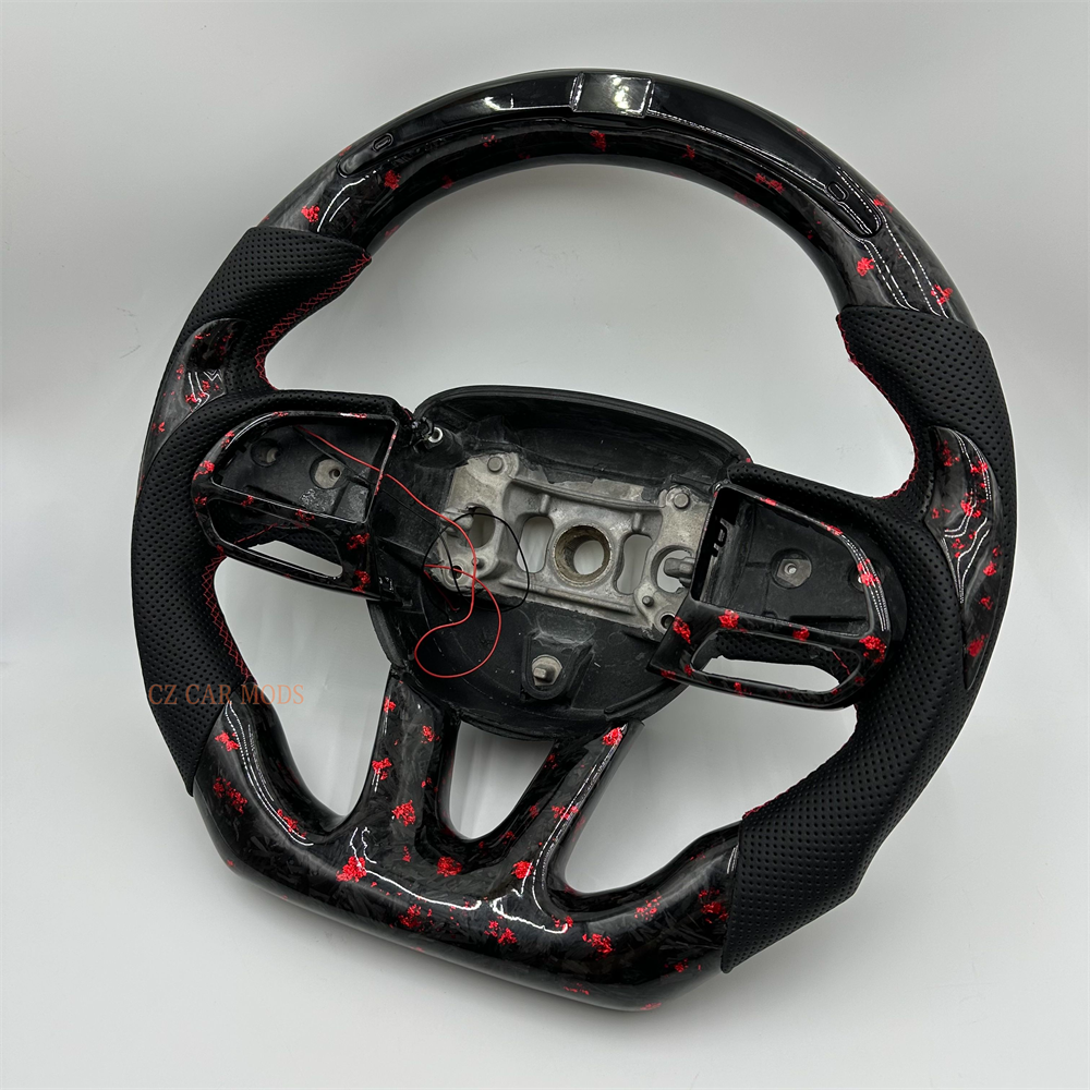 Customized black Forged Carbon Fiber Perforated Leather Steering Wheel Fit For Dodge Charger With LED 2019