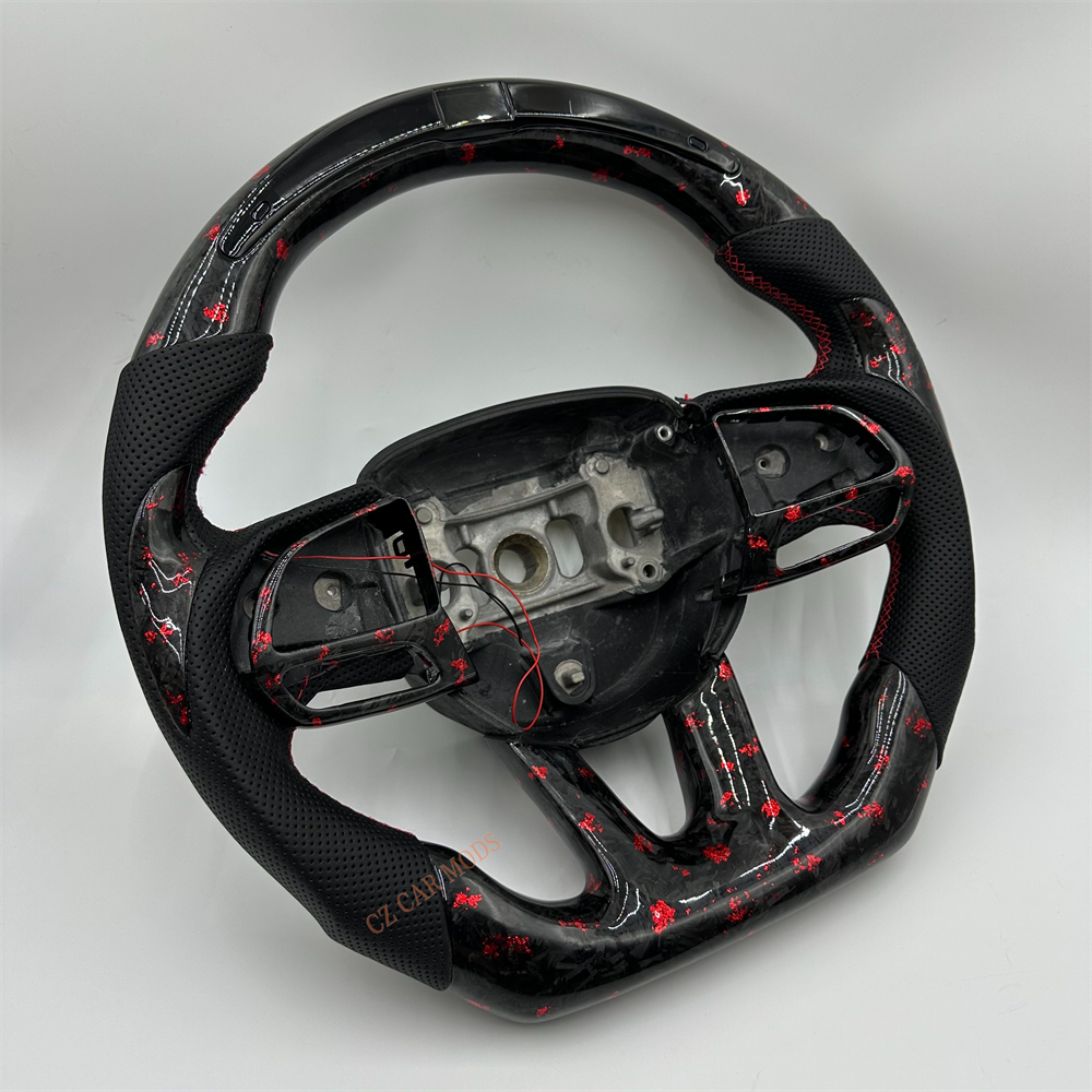 Customized black Forged Carbon Fiber Perforated Leather Steering Wheel Fit For Dodge Charger With LED 2019
