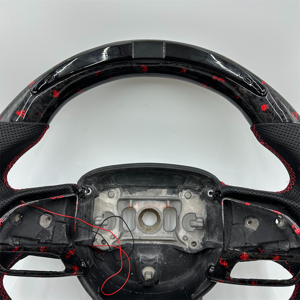 Customized black Forged Carbon Fiber Perforated Leather Steering Wheel Fit For Dodge Charger With LED 2019