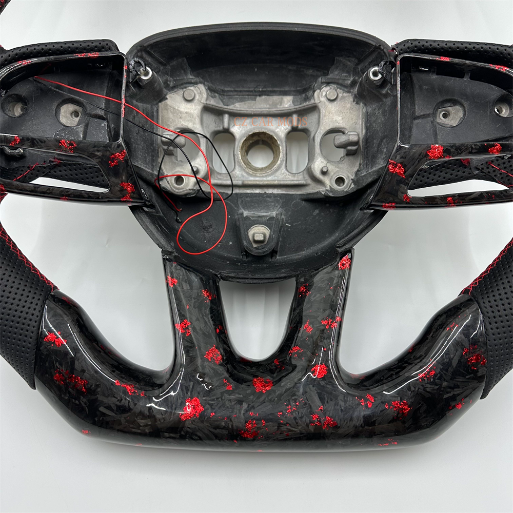 Customized black Forged Carbon Fiber Perforated Leather Steering Wheel Fit For Dodge Charger With LED 2019