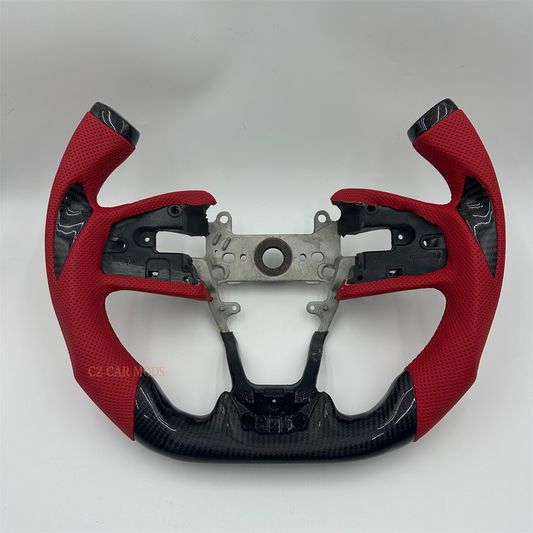 Customized Black Carbon Fiber Red Perforated Leather Steering Wheel For Honda civic 2016 2017 2018 2019 2020 2021