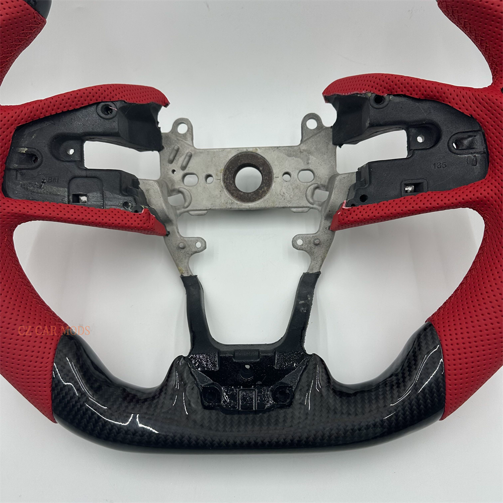 Customized Black Carbon Fiber Red Perforated Leather Steering Wheel For Honda civic 2016 2017 2018 2019 2020 2021