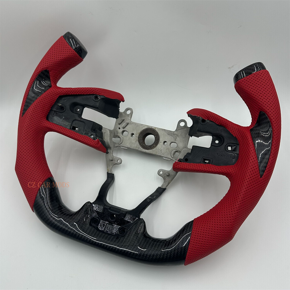 Customized Black Carbon Fiber Red Perforated Leather Steering Wheel For Honda civic 2016 2017 2018 2019 2020 2021