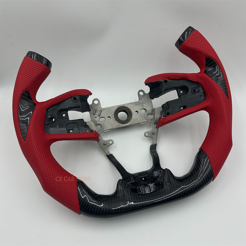 Customized Black Carbon Fiber Red Perforated Leather Steering Wheel For Honda civic 2016 2017 2018 2019 2020 2021
