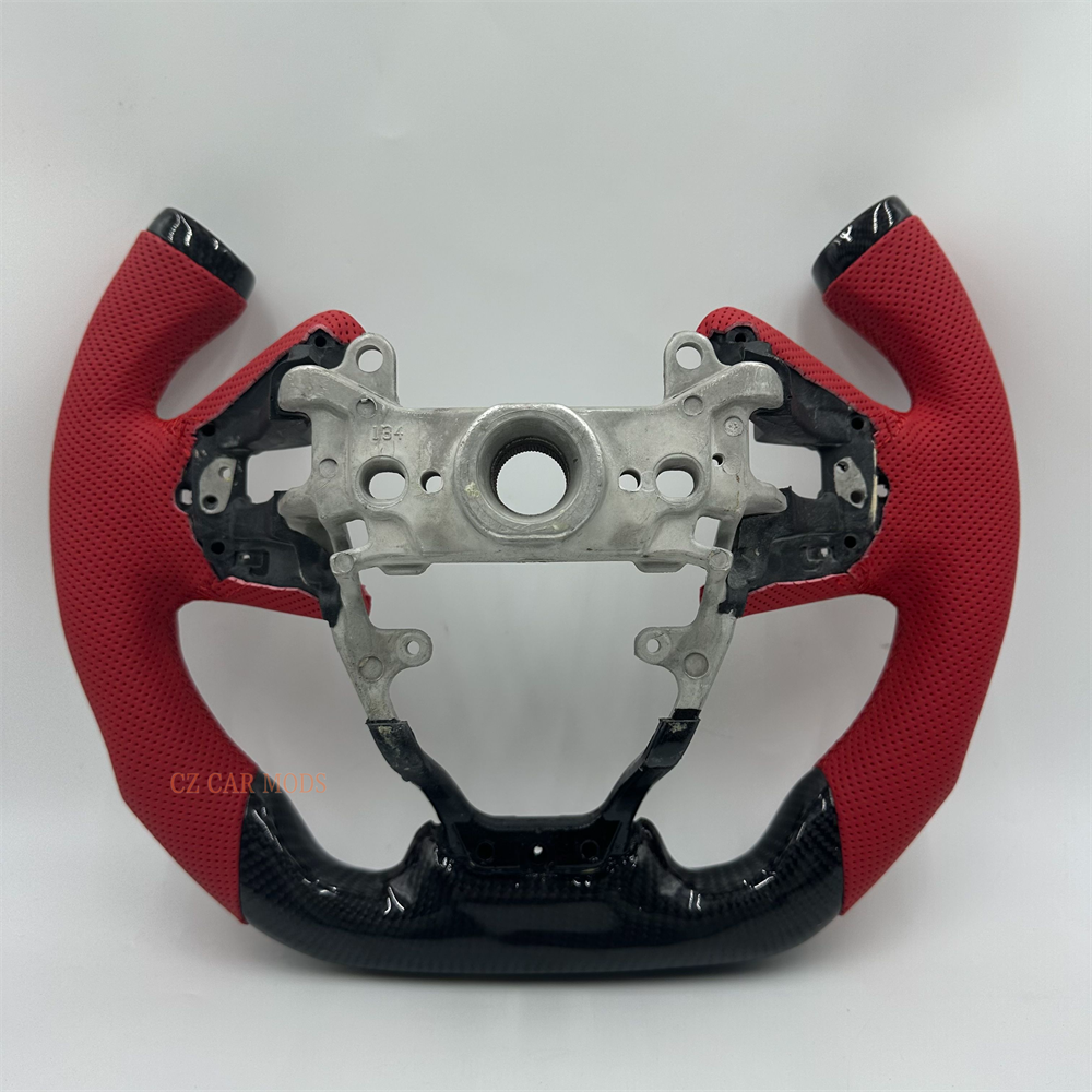 Customized Black Carbon Fiber Red Perforated Leather Steering Wheel For Honda civic 2016 2017 2018 2019 2020 2021