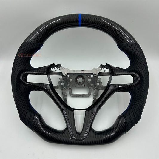 Customized black Carbon Fiber Perforated blue Strip Steering Wheel For Honda Civic 2006 2007 2008 2009 2010 2011