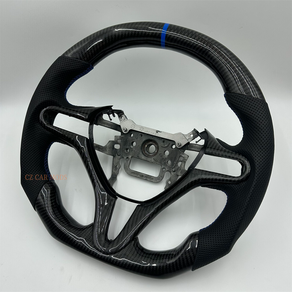 Customized black Carbon Fiber Perforated blue Strip Steering Wheel For Honda Civic 2006 2007 2008 2009 2010 2011