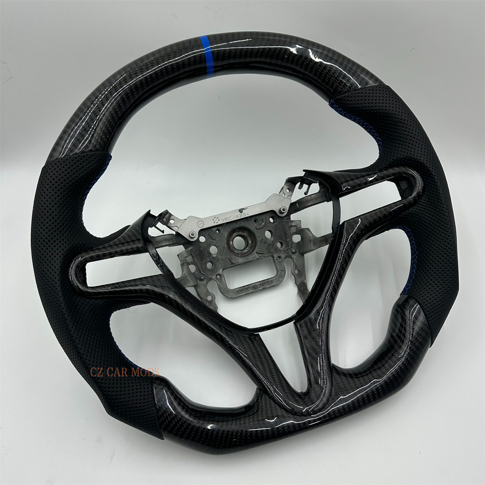 Customized black Carbon Fiber Perforated blue Strip Steering Wheel For Honda Civic 2006 2007 2008 2009 2010 2011