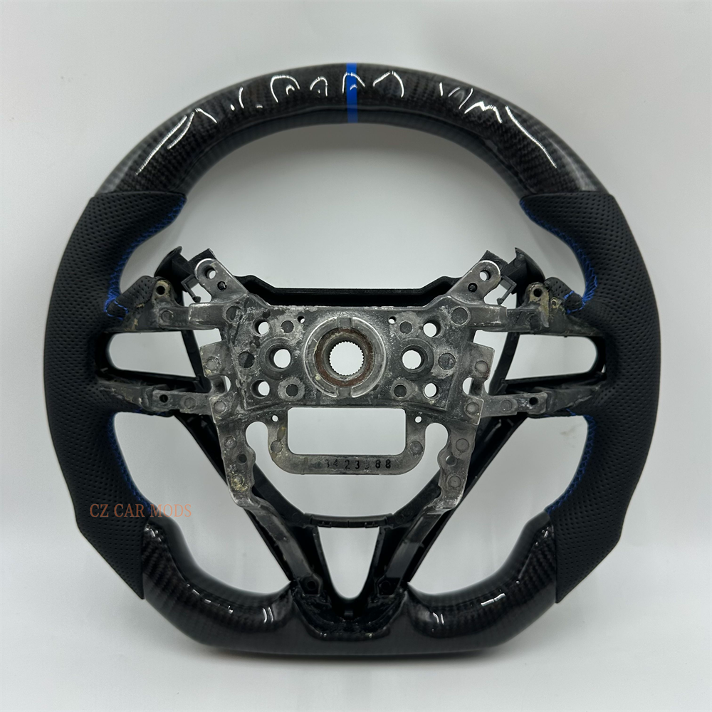 Customized black Carbon Fiber Perforated blue Strip Steering Wheel For Honda Civic 2006 2007 2008 2009 2010 2011