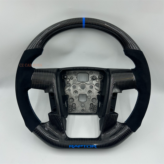 Customized black Carbon Fiber Alcantara blue Strip Stitch Steering Wheel For 2010 Ford 150