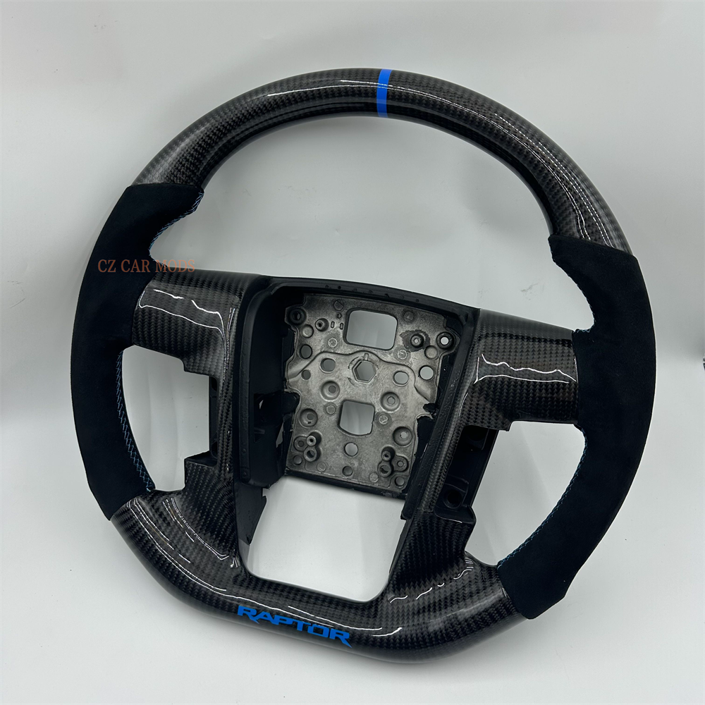 Customized black Carbon Fiber Alcantara blue Strip Stitch Steering Wheel For 2010 Ford 150
