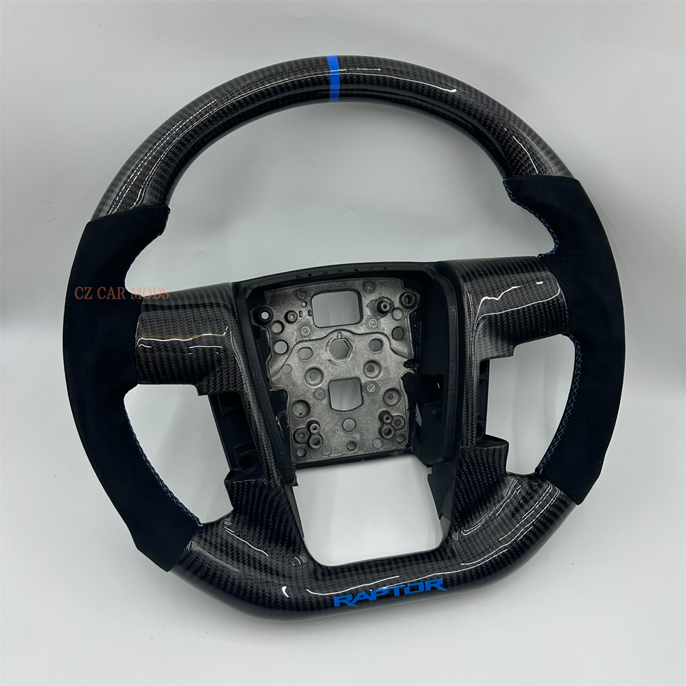 Customized black Carbon Fiber Alcantara blue Strip Stitch Steering Wheel For 2010 Ford 150