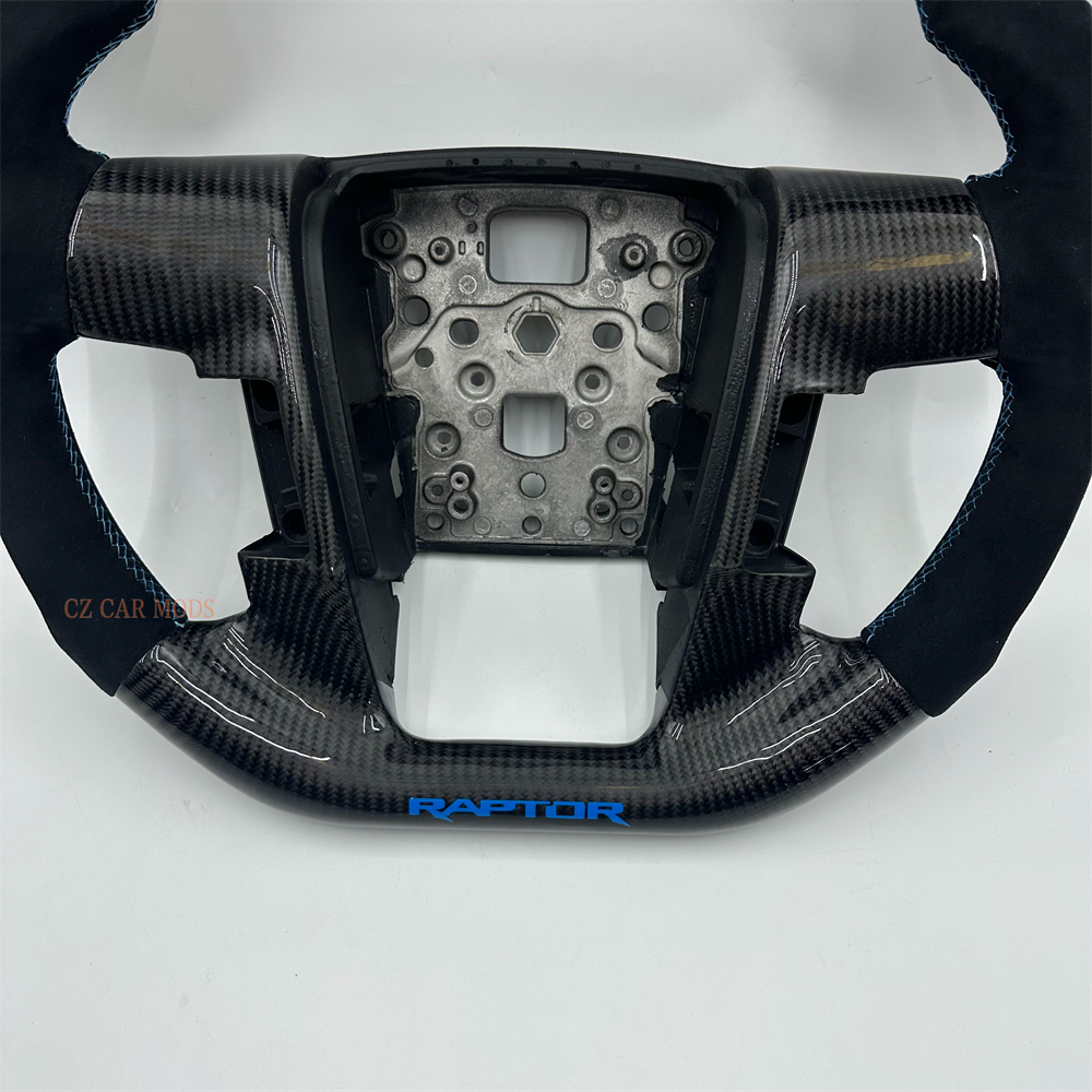 Customized black Carbon Fiber Alcantara blue Strip Stitch Steering Wheel For 2010 Ford 150