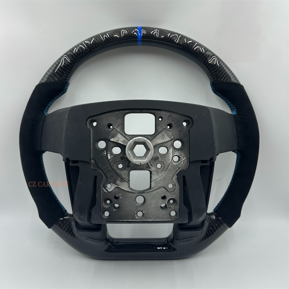 Customized black Carbon Fiber Alcantara blue Strip Stitch Steering Wheel For 2010 Ford 150