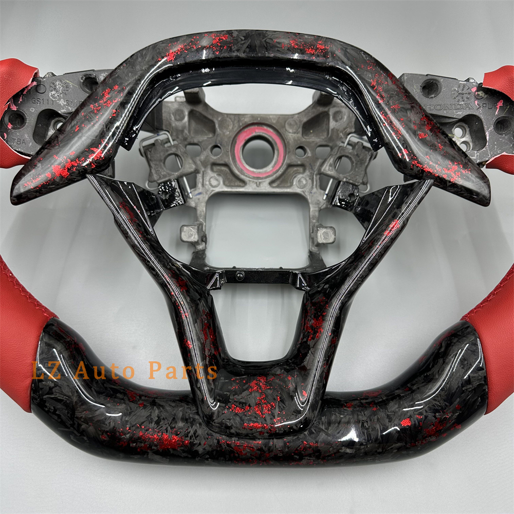 Customized Black forged carbon fiber red Perforated leather steering wheel for 2018 2019 2020 2021 2022 2023 Honda Accord