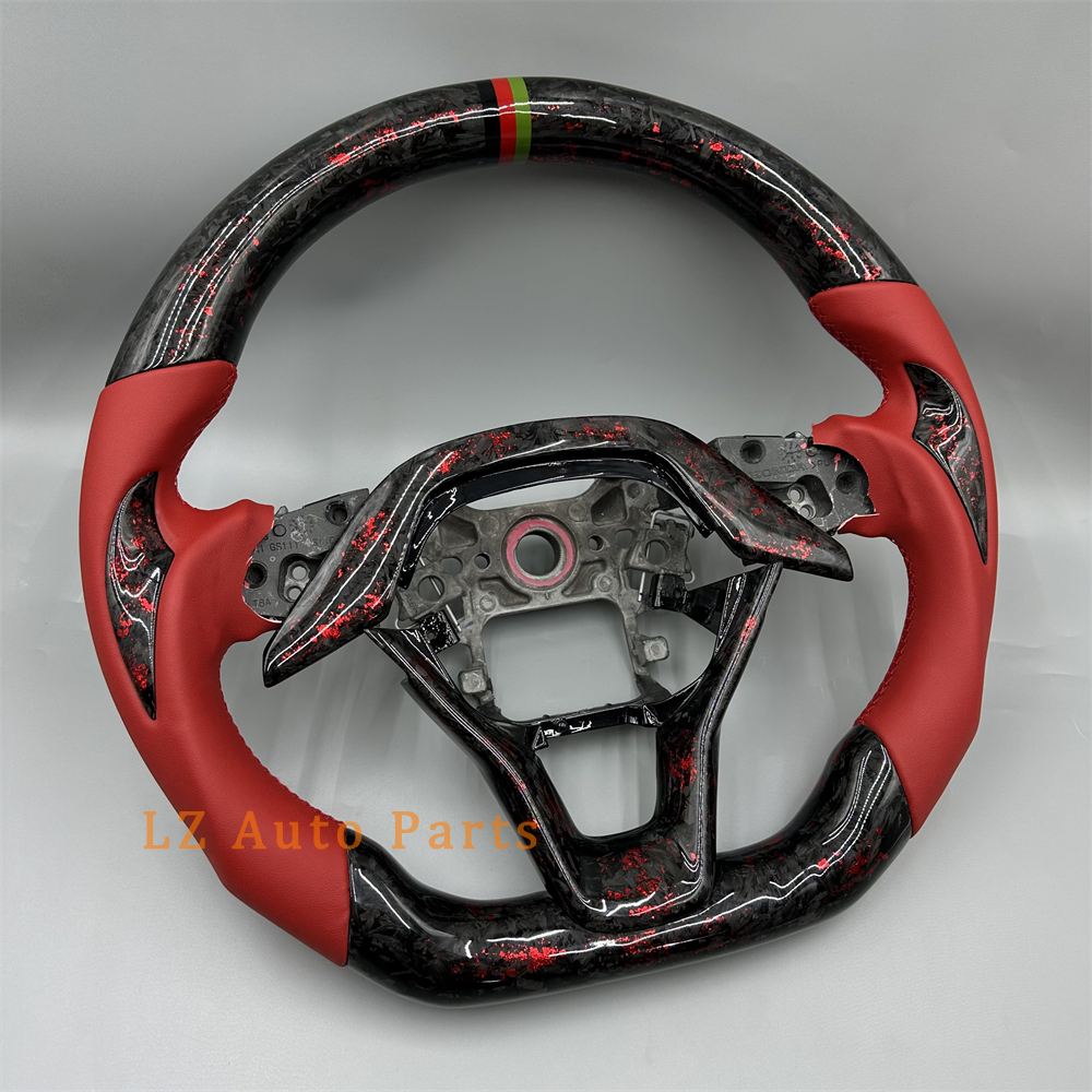 Customized Black forged carbon fiber red Perforated leather steering wheel for 2018 2019 2020 2021 2022 2023 Honda Accord