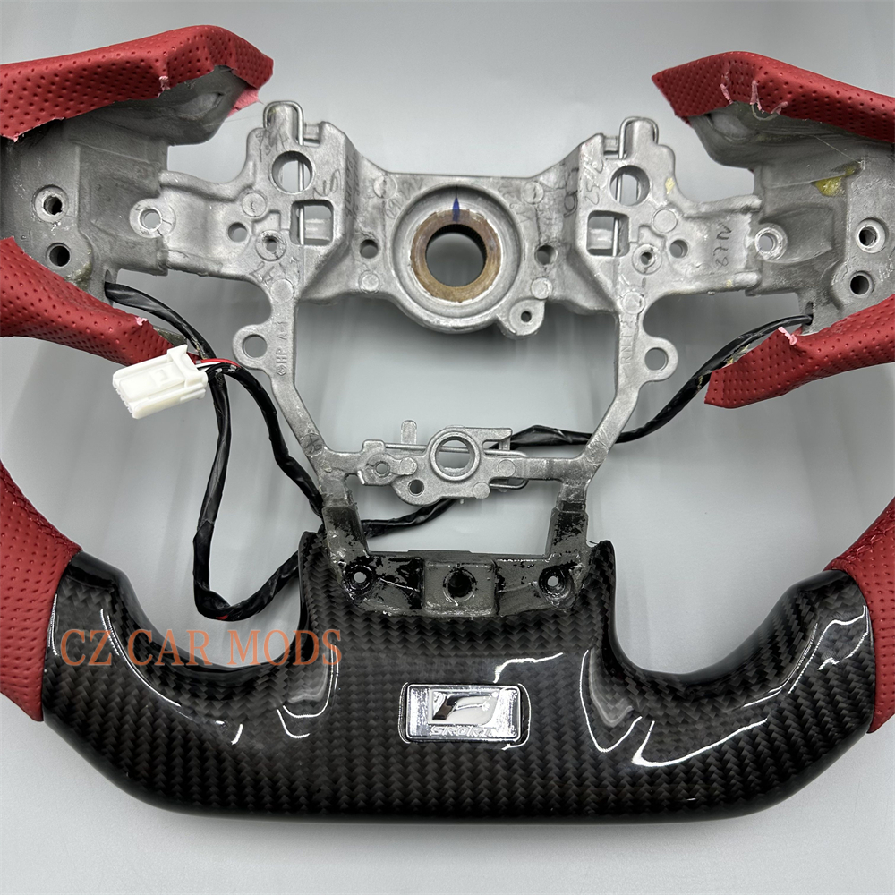 Customized Black forged carbon fiber red Perforated leather steering wheel for 2019 Lexus ES350 with heating