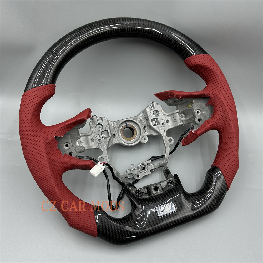Customized Black forged carbon fiber red Perforated leather steering wheel for 2019 Lexus ES350 with heating