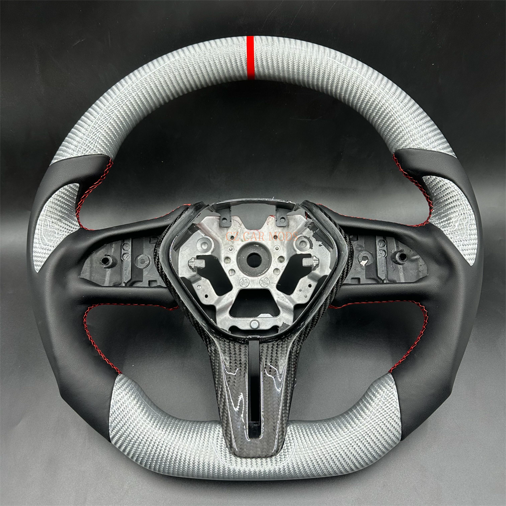 Customized silvery Carbon Fiber Smooth Leather red Stitch red Strip Steering Wheel Fit For Infiniti 2021 Q60