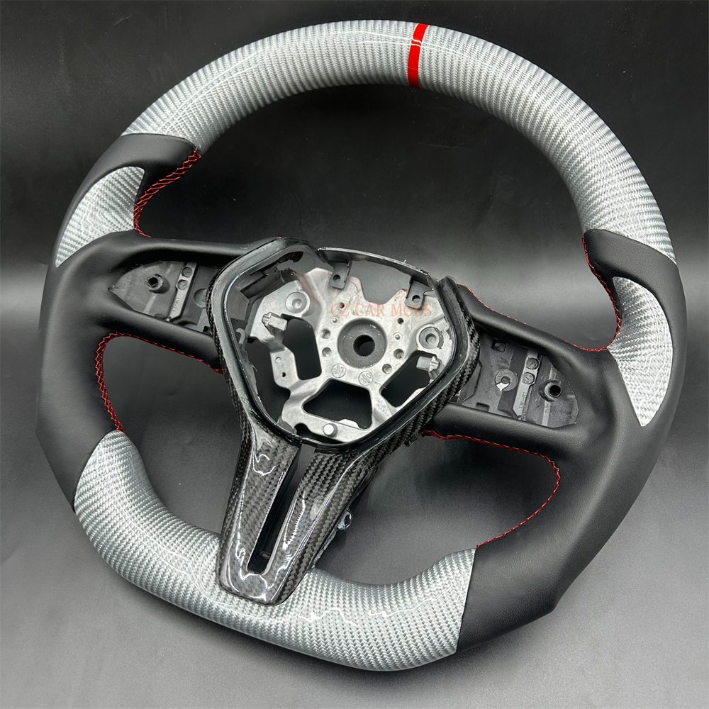 Customized silvery Carbon Fiber Smooth Leather red Stitch red Strip Steering Wheel Fit For Infiniti 2021 Q60