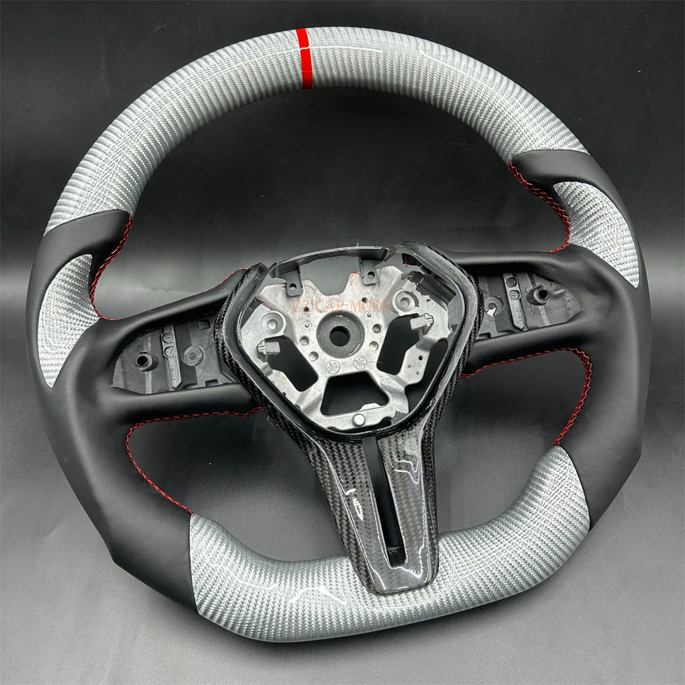 Customized silvery Carbon Fiber Smooth Leather red Stitch red Strip Steering Wheel Fit For Infiniti 2021 Q60