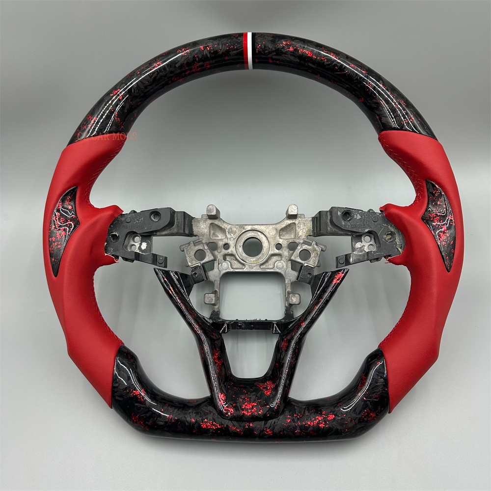 Customized black Forged Carbon Fiber red leather Steering Wheel Fit For Honda Accord 2018-2023