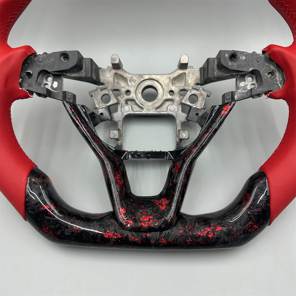 Customized black Forged Carbon Fiber red leather Steering Wheel Fit For Honda Accord 2018-2023
