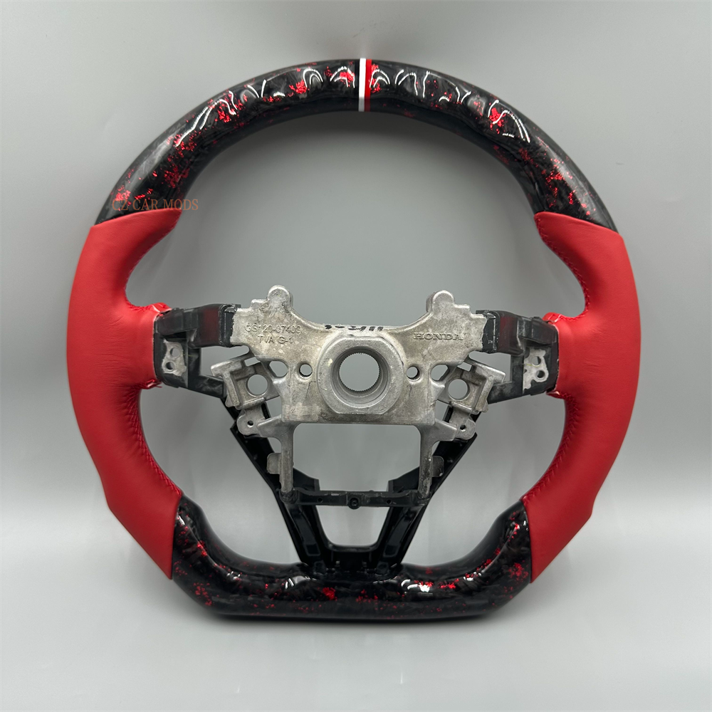 Customized black Forged Carbon Fiber red leather Steering Wheel Fit For Honda Accord 2018-2023
